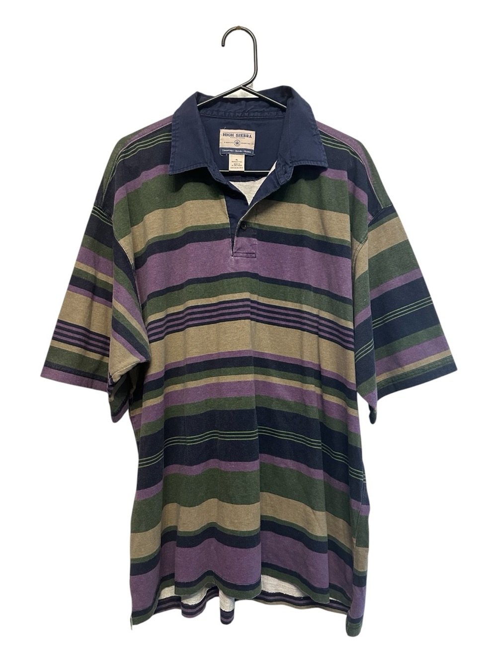 Vintage Y2K High Sierra Striped Polo Shirt in Olive, Purple & Navy XL